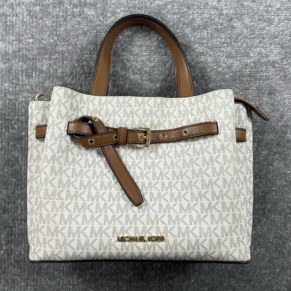 Michael Kors Emilia Small White Brown Leather Crossbody Bag - Picture 1 of 1